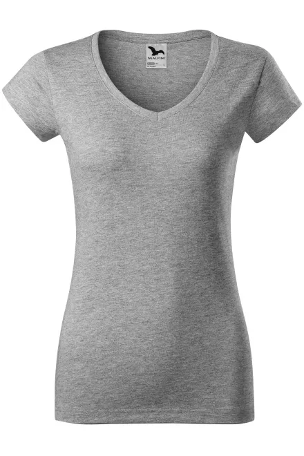 Slim Fit Damen T-Shirt mit V-Ausschnitt - dunkelgrauer Marmor, XS