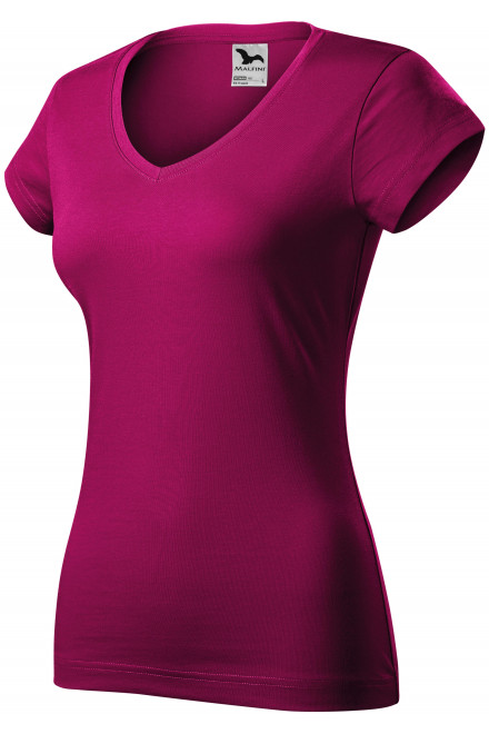 Slim Fit Damen T-Shirt mit V-Ausschnitt, fuchsie, rosa T-Shirts