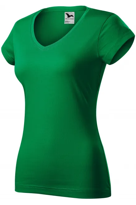Slim Fit Damen T-Shirt mit V-Ausschnitt, Grasgrün