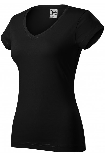 Slim Fit Damen T-Shirt mit V-Ausschnitt, schwarz, schwarze T-Shirts